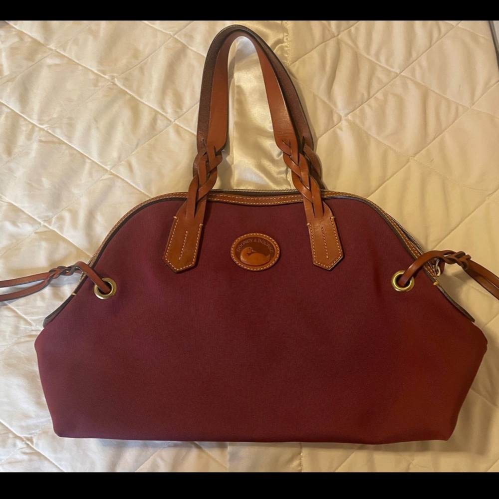 Dooney & Bourke Red and Brown Satchel with Brass Hardware